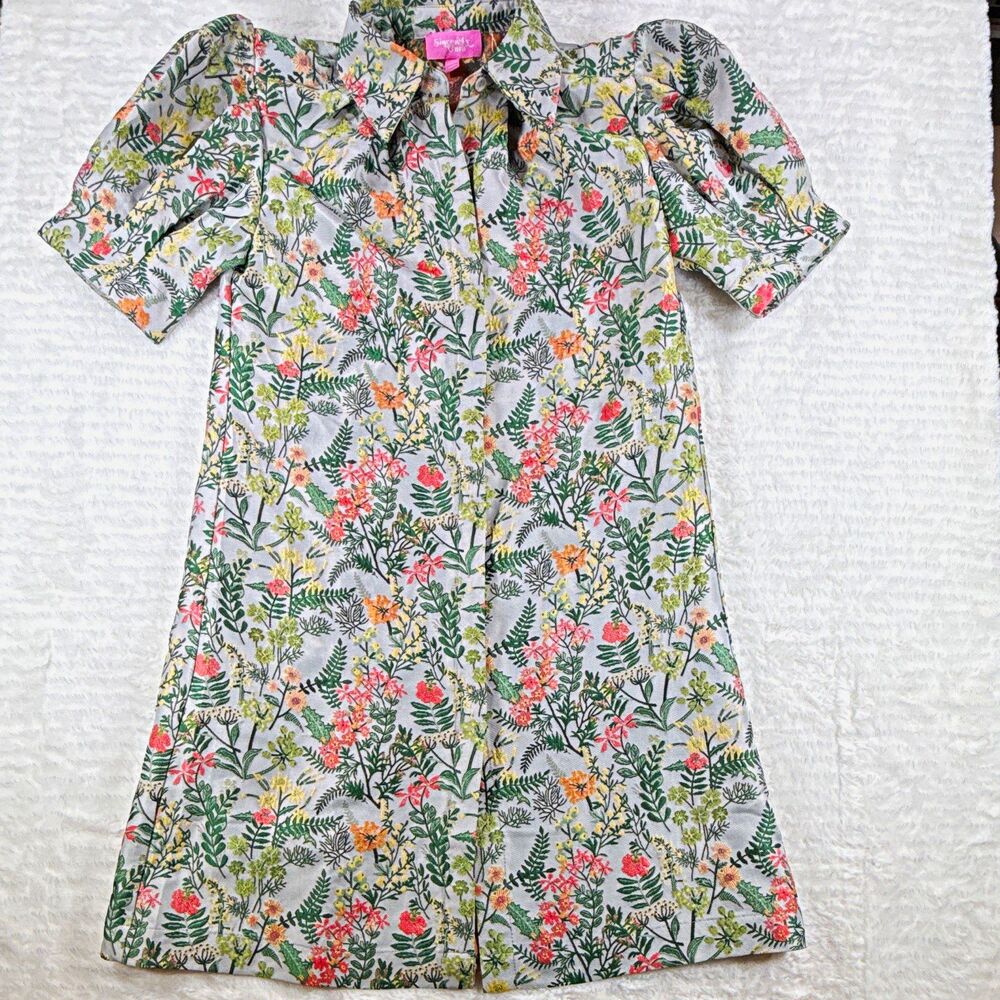 Sincerely Ours Women’s  XS Vivienne Tweed Floral Dress Gray Collared Mini